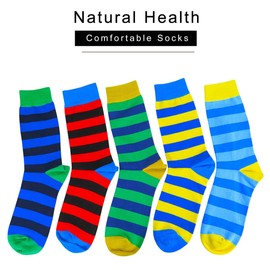 HIWEAR Mens Sock- Colorful Funky Novelty Design Rich Cotton,Men's Comfort Dress Calf Socks Multipack (Stripe1-5 pack)