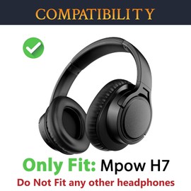 SOULWIT Replacement Earpads for Mpow H7 Bluetooth Headphones, Ear Pads Cushions with Soft Protein Leather, High-Density Memory Foam - Black