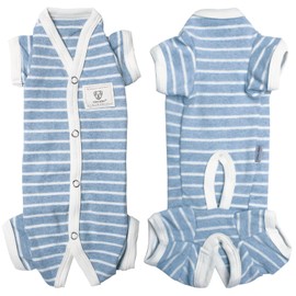 TONY HOBY Female/Male Pet Dog Pajamas Stripes 4 Legged Dog pjs Jumpsuit Soft Cotton Dog Clothes(L, Blue+White-Boys)