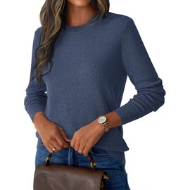 GKBK Fall Sweaters for Women Wool Blend Ribbed Knitted Classic Crew Neck Lightweight Loose Fit Pullover Long Sleeve Tops Business Casual Outfits 2025 Trendy Navy Blue