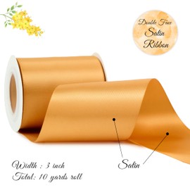 DINDOSAL Gold Ribbon 3 Inch Double Faced Satin Ribbon Thick Old Gold Ribbon for Wedding Decor, Chair Sash, Gift Wrapping, Party Favor, Flower Arrangement, Craft Supplies, Bows - 10Yards