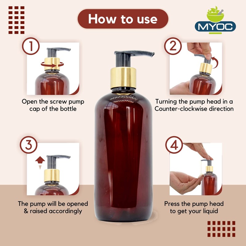 MYOC Amber PET golden cap pump bottle Refillable Empty Container