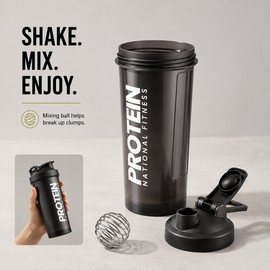 Protein Shaker Bottle, 600 mL Mixing Cup with Mixing Ball, Flip-Top Spout, Carry Loop and Measurement Markings, Reusable, Black
