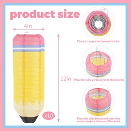 10 Pcs Pencil Hanging Paper Lanterns Party Decorations Back to School Preschool Art Classroom Ceiling Decor First Day Last Day of School Birthday Party Supplies