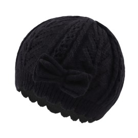 Bamery Winter Little Girls' Beanie Hat Cute Toddler Girl Knitted Hat Cotton Warm Hats for Under 6 Years (Black Bow, S/0-6m)