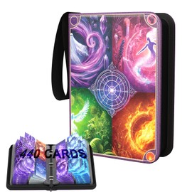 KWRNVO Card binder 4 Pocket, Trading Card Binder Hold 440 Cards With 55 Removable Sleeves, Portable Card Book Album with Zipper for Christmas Gifts