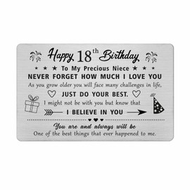 FALOGI Niece 18th Birthday Cards - Happy 18 Year Old Birthday Card for Niece - Birthday Gifts for 18 Year Old Niece, Metal Engraved Wallet Card