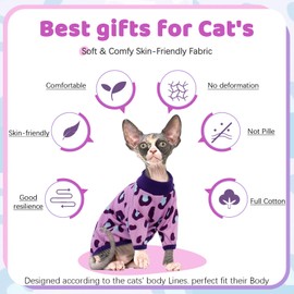 DENTRUN Sphynx Cat Clothes Hairless Cats Shirt Breathable Cat Daily Wear Sweater Pullover Kitten Leopard Print Vest Adorable Pajamas Jumpsuit Soft Apparel for Cat's Only