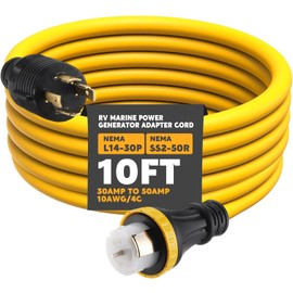 10FT NEMA L14-30P to SS2-50R RV Marine Power Generator Adapter Cord, 30A 4 Prong Locking Generator L14-30P Male to 50A Marine Shore Power SS2-50R Female with Locking Ring 125V/250V