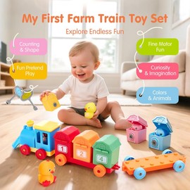 Toddler Learning Toys for 2 3 Year Old Boy - Counting Matching & Sorting Activity Montessori Train Set with Farm Animals, Finger Puppets, Keys to Lock and Unlock Barns, Preschool Toy Birthday Gift
