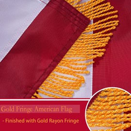 Bradford American Flag with Gold Fringe 3x5 Feet for Indoor, Embroidered American Flag Sleeve Made in USA, Double Sided US USA Gold Fringe Flag Banner for Outdoor Indoor Use