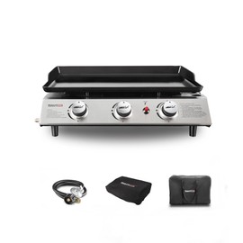 Royal Gourmet PD1300C 3-Burner Tabletop Propane Gas Griddle with Carry Bag, Outdoor Camping Griddle for Grilling On-the-Go and Outdoor Adventures, Silver & Black