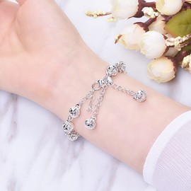 Yarrzhen 925 Sterling Silver or Yellow Gold Over Silver Diamond-Cut Adjustable Thread Ball Bracelet 4mm Bead Bracelet for Women, Handmade Beaded Ball Chain Bracelet