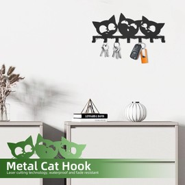 Key Holder for Wall, Key Holder Wall Mount for Hallway, Key Organizer Rack with 7 Hooks, Key Hanger with Mounting Hardware (Cat, 10 INCH)