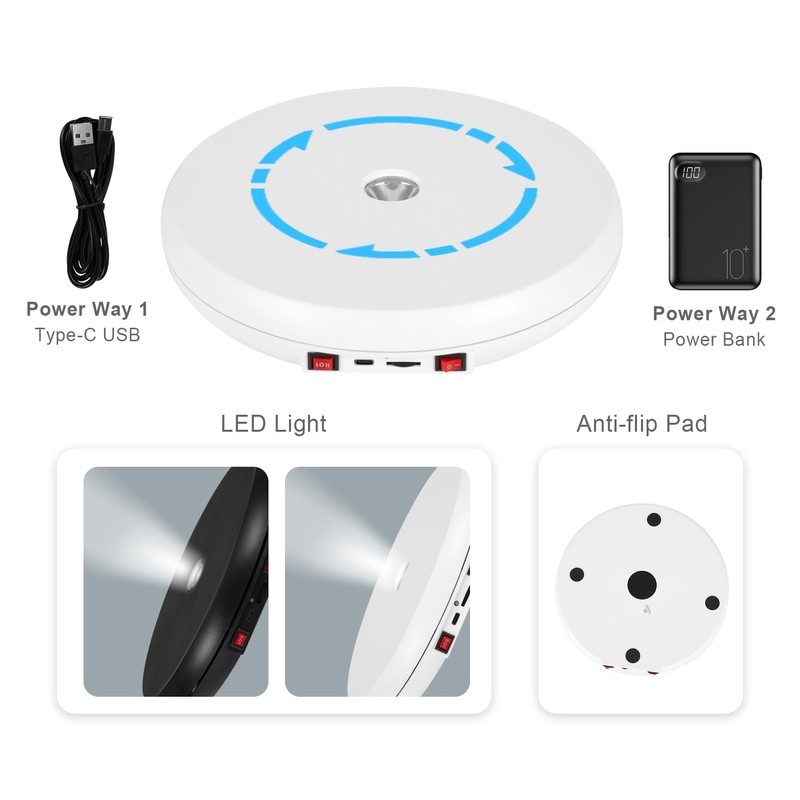 Rotating Display Stand 10'' LED Light Turntable Stand Black Spinning