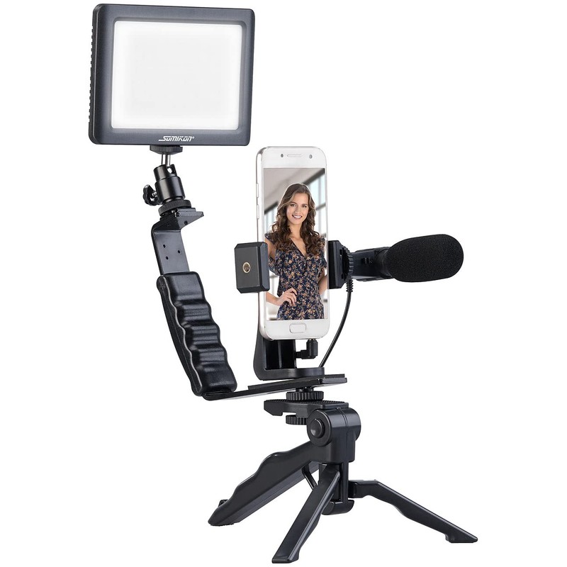 Somikon Videoleuchte: 4-teiliges Vlogging-Set mit LED-Leuchte, Mikrofon, Stativ & Halterung
