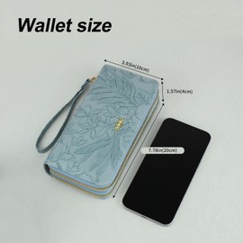 AdiStylinno Womens Wallet, Large Capacity Double Zip Clutch Wallets for Women PU Leather Credit Card Holder with Wrist Strap (Blue)