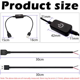 CTRICALVER LED Strip Dimmer Switch, Strip Touch Switch Controller USB Port, Single Color Light Bar Adjustable Switch with Male, Female USB Tail Wire (2 Pcak)