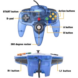 Wired N64 Controller,Upgrade Joystick Classic Video Game Gamepad,N64 Bit Wired Game Stick Joy pad Controller for Ultra 64 Video Game Console N64 System(Clear Green+Clear Purple)