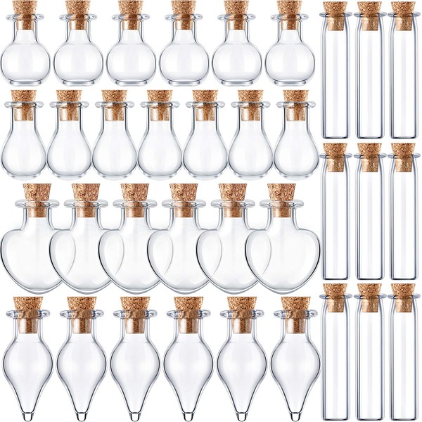 50 Pieces Mini Jars with Cork Stoppers Tiny Cork Glass Bottles Small Wishing , Message Bottle DIY Decoration for Wedding Party Baby Shower Favors (Geometric Shape)