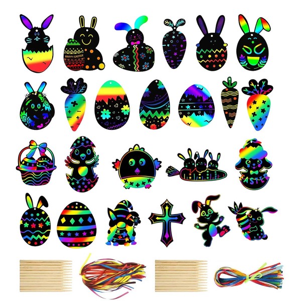 24 Pcs Easter Scratch Art, Egg Decorations Papers