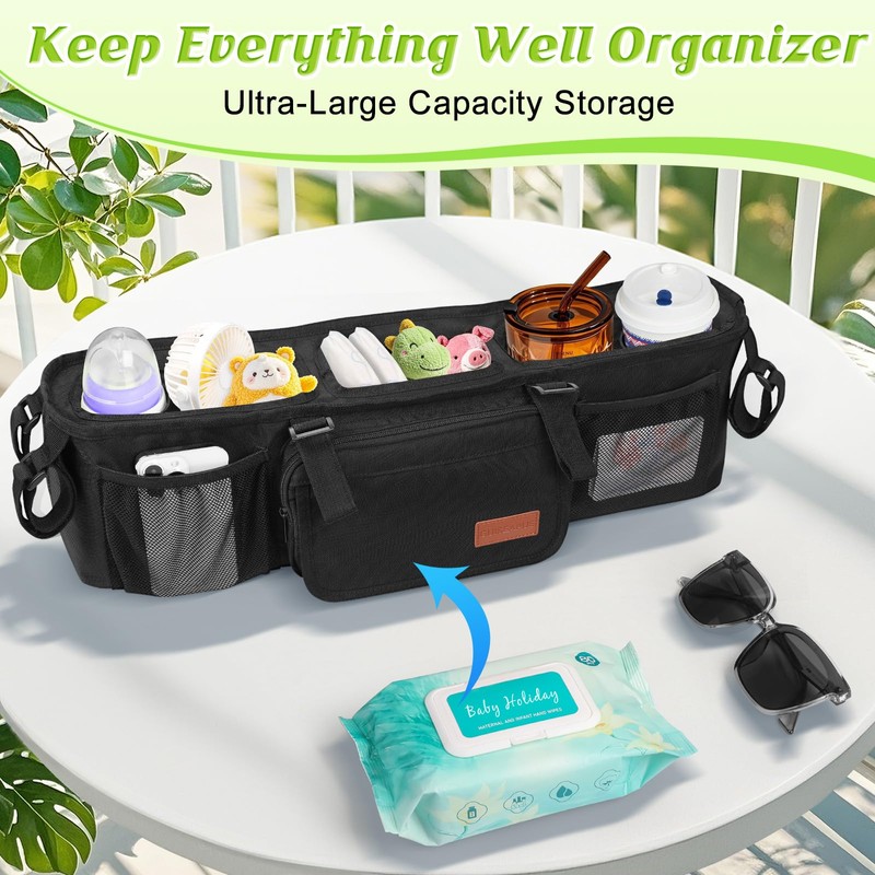 Guiseapue Double Stroller Organizer with 2 Insulated Cup Holders: Parent