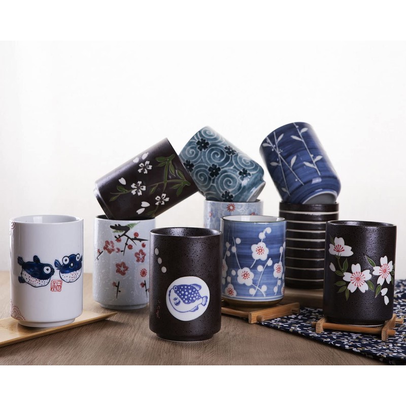 WHJY 10oz Transitional Chinese/Japanese style Handle-less Ceramic Tea cups teacup,