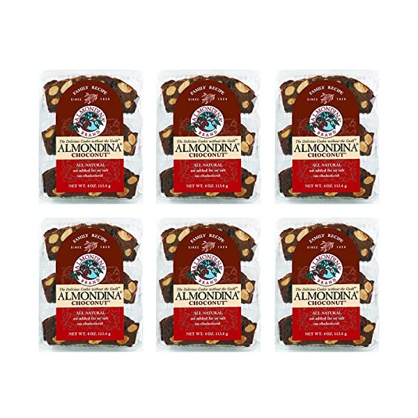 Almondina Almond Cookies, Choconut Flavor, Roasted Almonds with Chocolate, Non-Dairy and Kosher Thin Cookies, Toasted with Natural Ingredients, Sweet and Crunchy Biscotti Snack, 4-Ounce Package (Pack of 6)