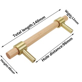 SYZOW Pack of 6 Wooden Handles for Cupboards Cabinet Handles Wood 96 mm Hole Spacing Handles for Kitchen Cabinets - Handle Drawer Handle Wood Furniture Handle