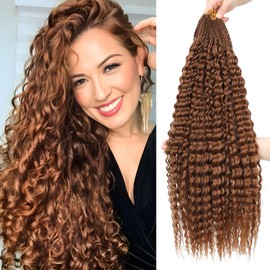 Pre Looped Brazilian Micro Kinky Curly Crochet Hair, 8 Packs, 18 Inch Black Water Wave Micro Curly Braiding Hair Extensions, Deep Wave for Mini Senegalese Twist Hair (30#, 24 Inch (Pack of 8))