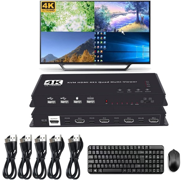 4 Ports KVM HDMI Quad Multi-viewer Switcher 4K HDMI Screen