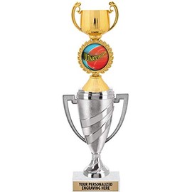 Crown Awards Ultimate Frisbee Trophy, 11" Silver Cup Ultimate Frisbee Trophies Includes Free Engraving, 10 Pack Prime