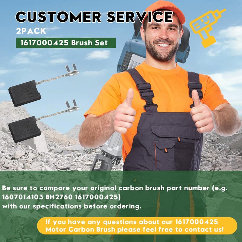 1617000425 Carbon Brush Set 6x16x22mm Compatible with Bosch GSH27, BH2760,