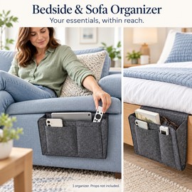 Hanging Bedside Organizer for Easy Storage – Felt Storage Caddy for Bed, Sofa, Couch and Dorm Room