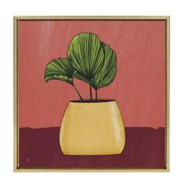 Kate and Laurel Sylvie East Wind Framed Canvas Wall Art by Mary Joak, 22x22 Gold, Decorative Boho Succulent Art for Wall