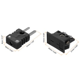 MECCANIXITY J Type Thermocouple Wire Connectors Male Plug with Panel Mount Female Socket High Temperature 200°C(392°F) for Thermocouple Sensor Probe Black 2 Set