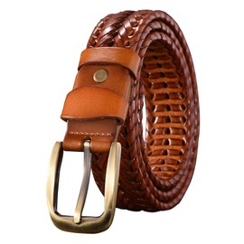 Ulterra Men's Genuine Leather Belt, Braided Gift Box, Casual, Mesh, Large Size, Stepless Adjustment, Stylish Leather, Braun