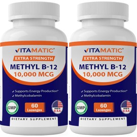 Vitamatic Methyl Vitamin B12 (Methylcobalamin) 10,000 mcg (10mg) 60 Lozenges - Superior Source of Vitamin B12 (2 Pack)