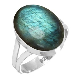 Jeweloporium 925 Silver Ring for Women Gray Real Labradorite Stone Statement Silver Ring Size V Christmas - Gift Fashion Jewelry