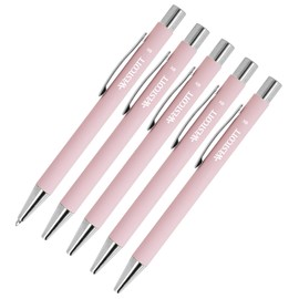 Westcott Premium Ballpoint Pen, Set of 5, Pink Ballpoint Pens Made of Aluminium, Document Safe with Blue Ink, Line Width XB 1.4 mm, E-745013 00
