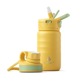 Ideus Vacuum Insulated Water Bottle, 12 oz (360 ml) Stainless Steel Double Wall Bottle Metal Sports Canteen with Leak-Proof Screw Cap (Yellow)