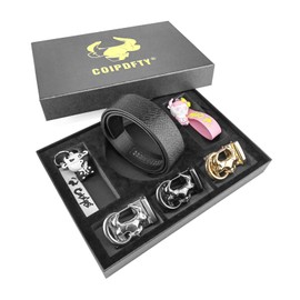 Coipdfty Cowboy Belts for Men Leather Ratchet Dress Belts for Men (3 Colour bull head-Leather black belt, 39''-44''Waist Adjustable)