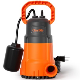 Cleartide Submersible Sump Pump with Tethered Float Switch, 1/3 HP Utility Water Pump,100% Copper Motor, Electric Drain Pump Handles 3/8" Solids, 10 FT Cord