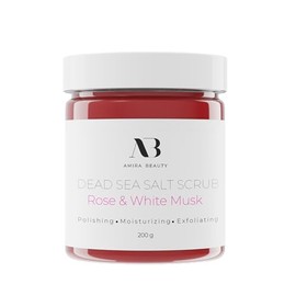 Amira Beauty Exfoliante de sal del Mar Muerto | Elaborado con rosa triturada | Exfolia e hidrata la piel| Exfoliante corporal energizante con aceites 