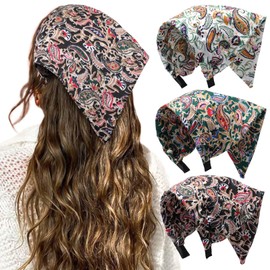 HAIMEIKANG Floral Hair Scarf Headbands for Women Boho Bandanas for Women Triangle Kerchief Solid Color Hair Bands Vintage Head Scarf (Black+White+Green)