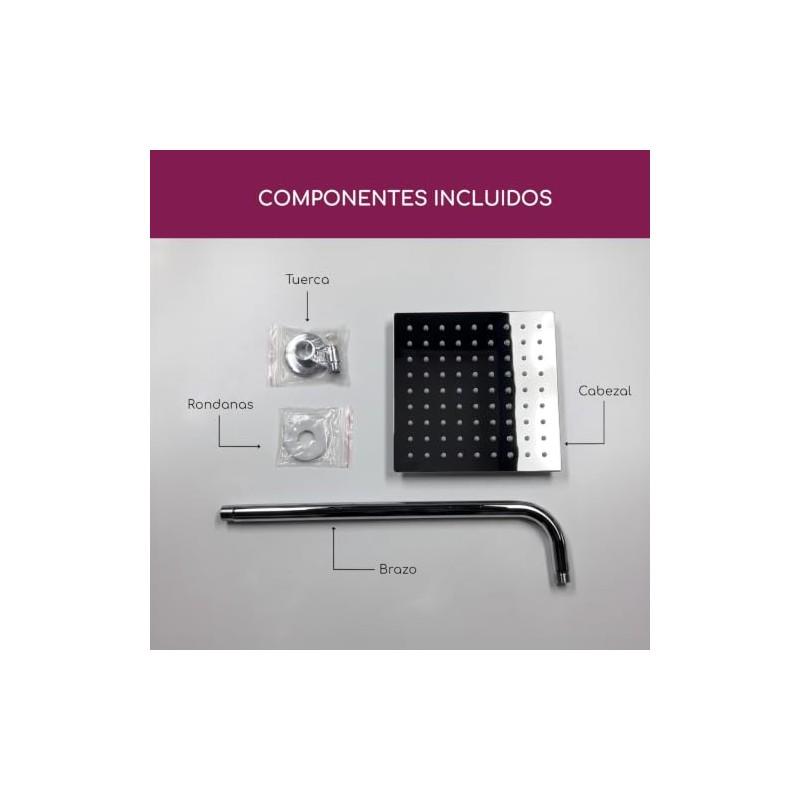 Regadera Tipo Lluvia de Acero Inoxidable con Brazo de Pared