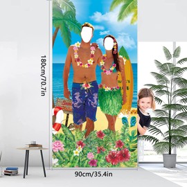 GAJPBLK Hawaiian Party Decorations Couple Photo Prop,Giant Fabric Hawaiian Photo Booth Background,Funny Couple Photo Door Banner for Party or Beach Party Supplies Favors,6x3 ft