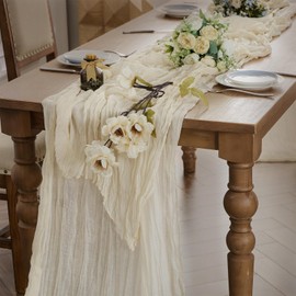 WAITER TREE Cheesecloth Table Runner Boho Gauze Long Rustic Sheer Beige Table Runners for baby Bridal shower Wedding Birthday Party decorations 90 x 300 cm 6pcs