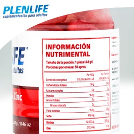 PLENLIFE - Gomitas con Biotina y Zinc - Suplemento sin Azúcar Sabor Frutos Rojos - Frasco con 50 Gomitas / 240 Gramos