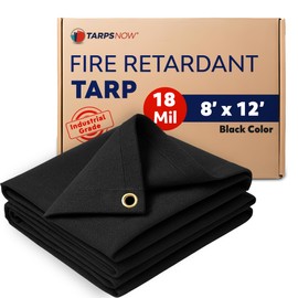 TarpsNow® Fire Retardant Tarp - 8' x 12' - 18 MIL Heavy Duty Canvas Tarp - Flame & Tear Resistant w/Brass Grommets - Best for Safety, Outdoors, Camping, Boating, Welding, Woodpile, House, Fire Pit